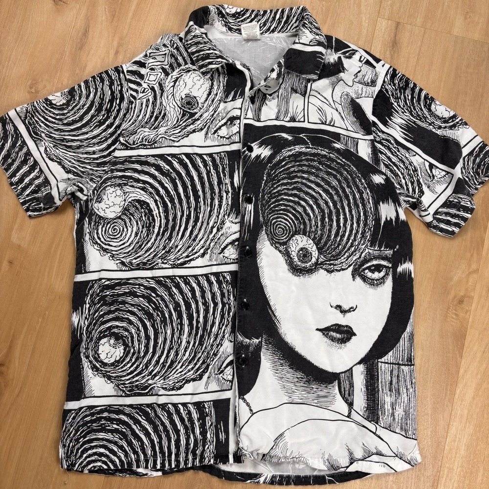 Uzumaki Junji Ito Shirt Men S Horror Anime Manga Comic Spiral Button Up Rayon